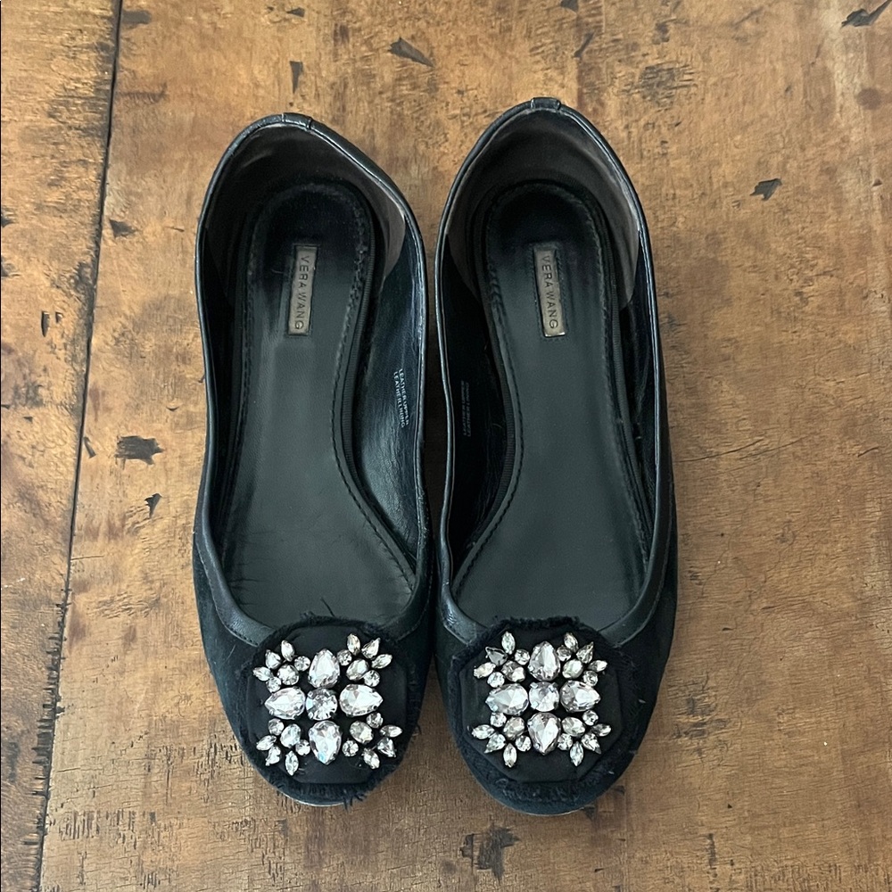 BCBGMaxAzria Black Flats with Crystal Embellishments